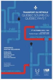 Affiche : sur fond bleu, quelques ligne comme des pipelines vues de haut. Deux gouttes noires. Certaines sections des pipelines sont rouges.