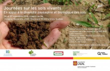 Affiche : une main tient une poignée de terres. Les détails sur l'affiche sont transcrits dans l'annonce ci-contre. Logos : IRDA ; Chaire en dév. international ; IFCO Canada ; Institut EDS ; Hydro Québec ; Univ. Laval.