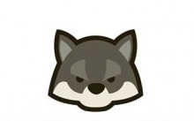 Logo : dessin du visage d'une sorte de raton laveur/loup, aux couleurs grises.