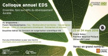 Affichette sur fond de feuilles vertes vues de près : résume les info de cette annonce. Logo Institut EDS, Hydro Québec et Univ. Laval.