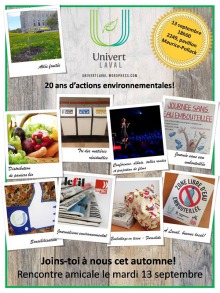 Affiche : 20 ans d'actions environnementales ! Sept photos représentant des campagnes passées et présentes, encadrées comme les photos instantannées polaroid. Joins-toi à nous cet automne !