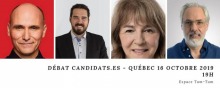 Affichette sur fond blanc avec les quatre portraits des candidatures.