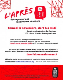 Affiche sur fond blanc : des lignes rouges un peu croches forment des structures montantes. FSM est écrit dans une bulle de paroles rouges.