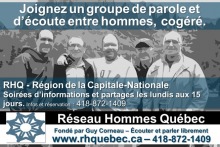 Affiche : photo noir et blanc, floue, de cinq hommes côte-à-côte, bras dessus bras dessous, souriants. Entre 30 et 60 ans environ. Les info sont transcrites ci-contre.