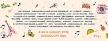 Affiche sur fond beige ou crême : liste les noms des groupes ou artistes. Dizaine de petits dessins d'instruments, note de musique, etc.