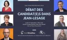 Affiche gris-mauve foncé : six portraits des candidatures, dont 4 femmes. Logo monLimoilou et CKRL.