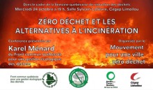 Affiche sur fond de flammes intenses. Logo des groupes.