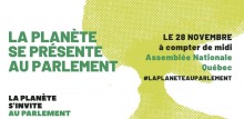 Affiche horizontale sur fond blanc : forme rappelant un arbre feuillu, vert olive. #laplaneteauparlement