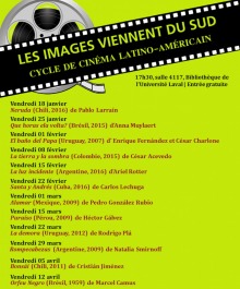 Affiche sur fond jaune moutarde, nommant les films présentés chaque mois. La liste est transcrite dans l'annonce ici.