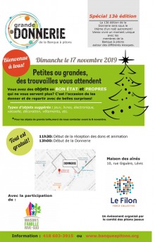 Grande affiche sur fond blanc : plusieurs cercles concentriques, multicolores; dessin d'un sapin. Logo Le Filon et Maison de la famille Rive-Sud.