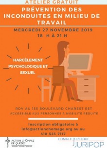 Affiche sur fond orange relativement foncé : dessin d'une femme travaillant devant un écran d'ordination. Logo des deux organismes. Toutes info sont transcrites dans l'annonce ici.