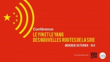 Affichette sur fond rouge vif : symbole du wiki, mais avec des étoiles rappelant le drapeau chinois. Logo : Voix Citoyenne ; CKIA.