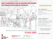 Affiche sur fond blanc : dessin de plusieurs personnes traversant la rue devant un autobus. Les détails sont transcrits dans l'annonce ici.