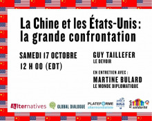 Affiche sur fond blanc entourée de drapeaux de la Chine et États-Unis. Logo des cinq organismes organisateurs.