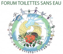 Logo : dessin coloré, style à la main. Sur fond de la planète Terre, le centre est couvert par deux cornes d'où jaillit de l'eai sur des légumes dont une grosse tomate. Autour de la Terre, des petits bonhommes se tiennent par la main.